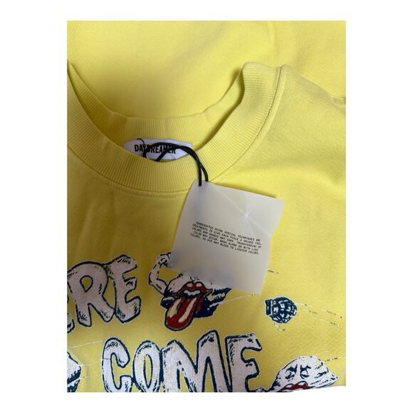 DAYDREAMER x Free People Rolling Stones Oversized Sweatshirt Yellow Size Large - Picture 3 of 5